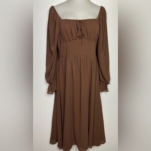 Empire waist brown medieval long sleeve dress  size L NWT
